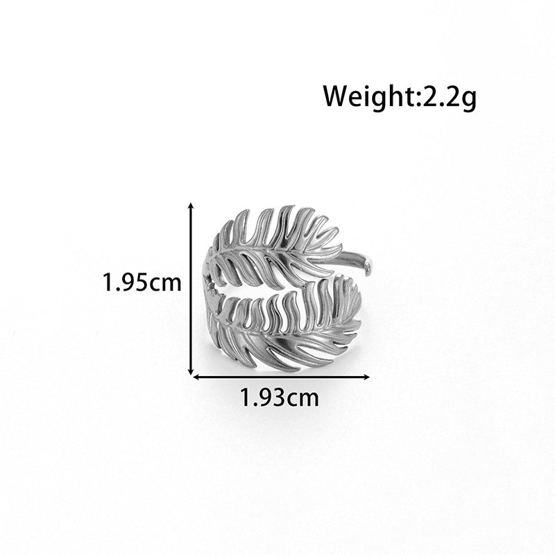 Wholesale  metallic  leaves smiley face  simple style opening adjustable titanium steel ring