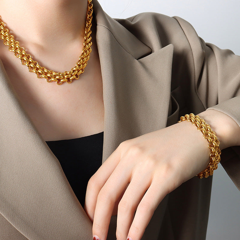 Wholesale Ring Buckle Chunky Chain Gold Plated Titanium Steel Jewelry Set Trendy Fashion Accessory for Gift or Resale