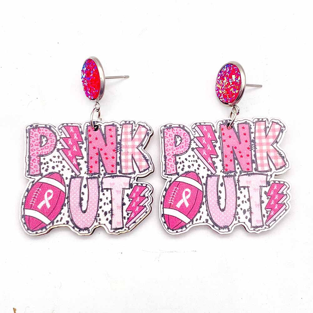 Wholesale Sports Wooden Pink Rugby Valentine's Day Earrings