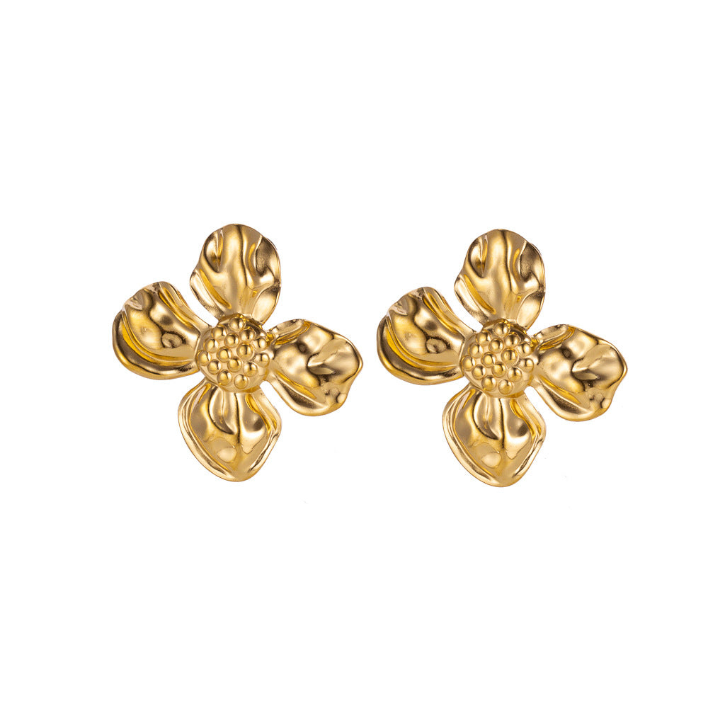 Wholesale retro  titanium steel fashion ladies flower earrings