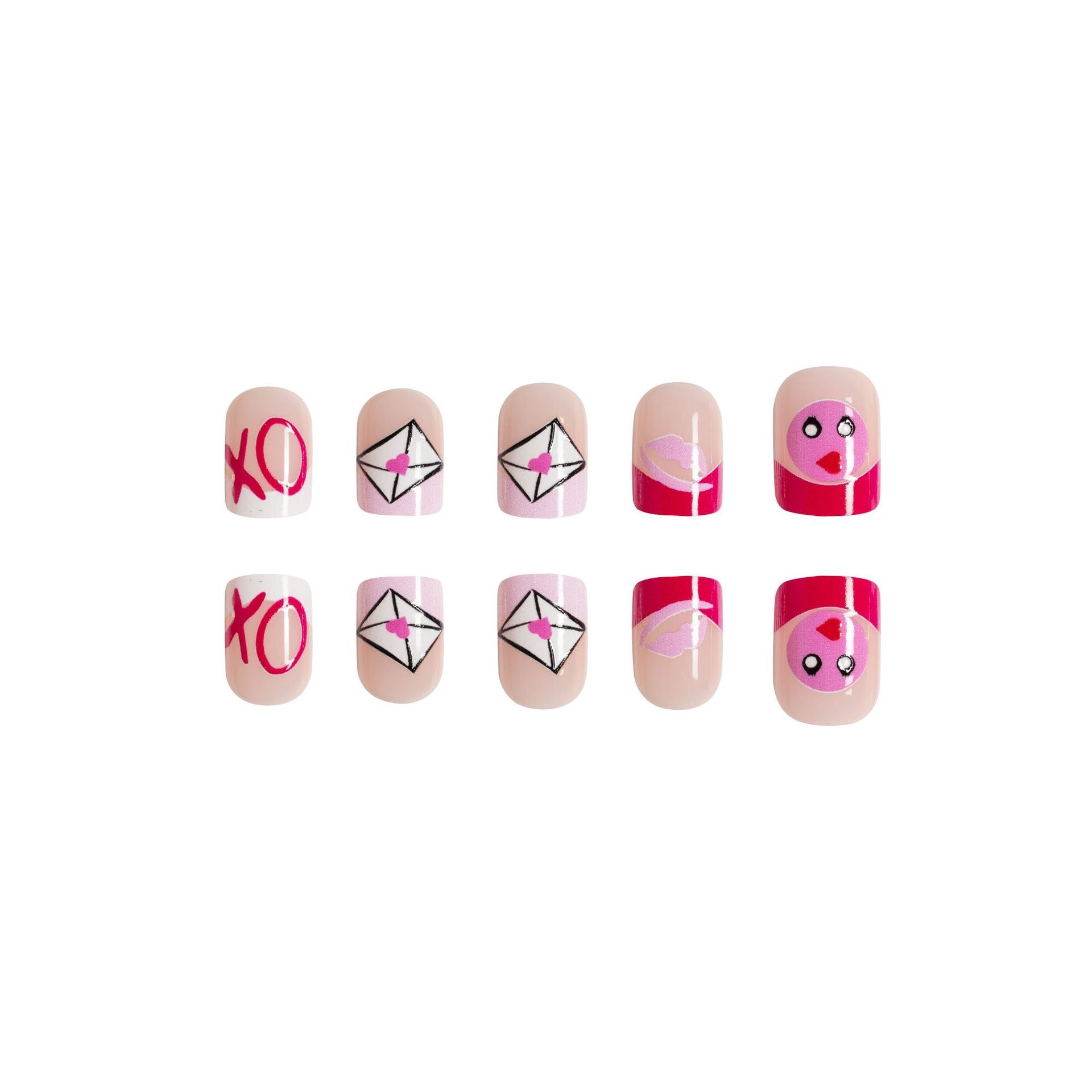 Wholesale 24 Pieces/box Valentine's Day Glossy Lips Red Pink Love Manicure Press-on Nails Kits Nail Stickers ACC-NS-GuaiXL049