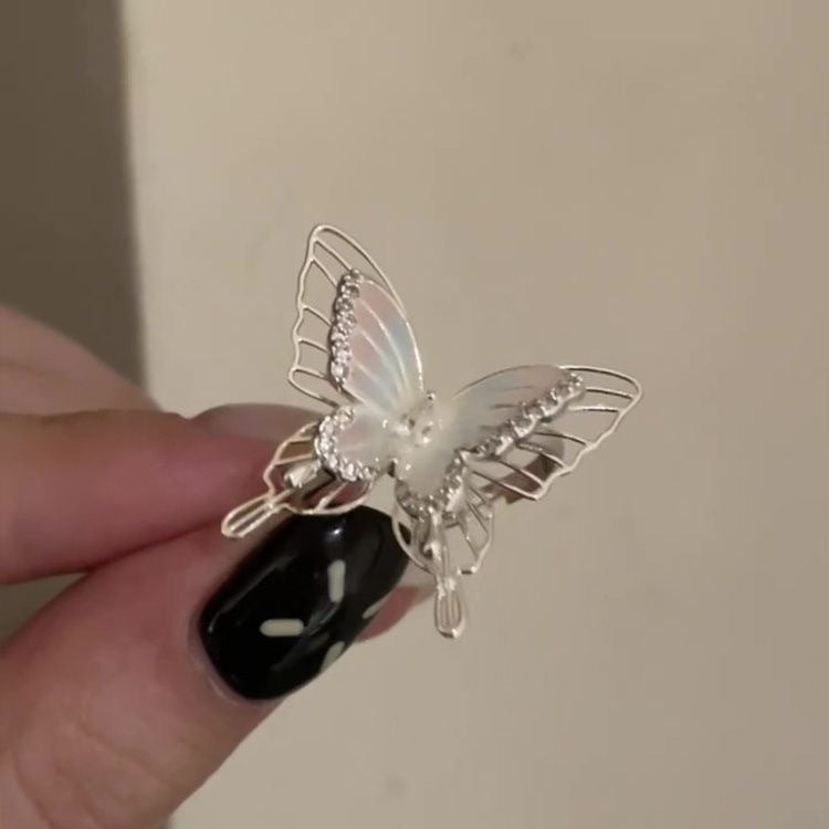 Wholesale pink gradient double hollow butterfly ring