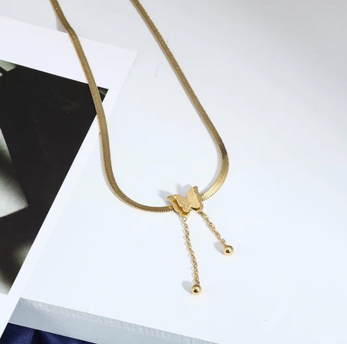 Wholesale Frosted Butterfly Tassel Titanium Steel Bracelet