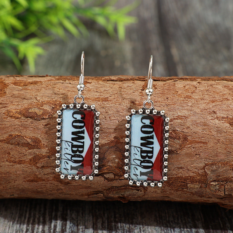 Wholesale Vintage Distressed Cowboy Letter Earrings,  Western Style Fashion Accessory for Women