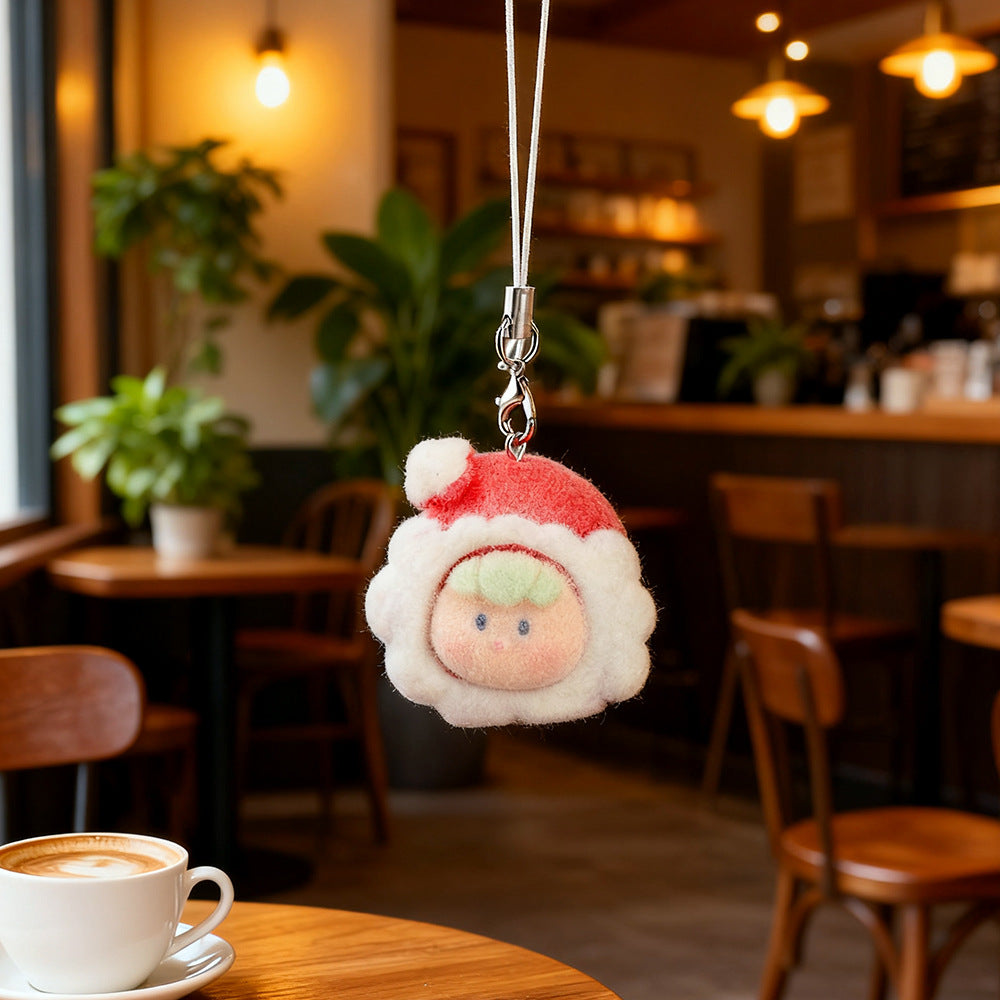 Wholesale Cute Resin Flocked Christmas Tree Keychain