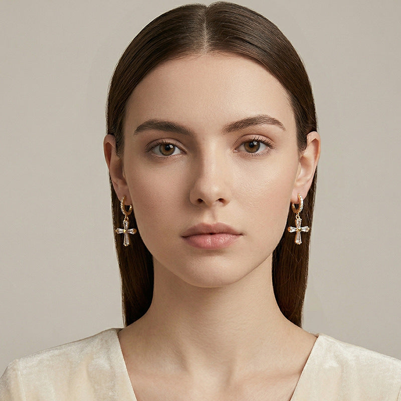 Wholesale 14k Gold Plated Zircon Cross Ear Cuffs Asymmetric Trendy Jewelry Accessory for Resale