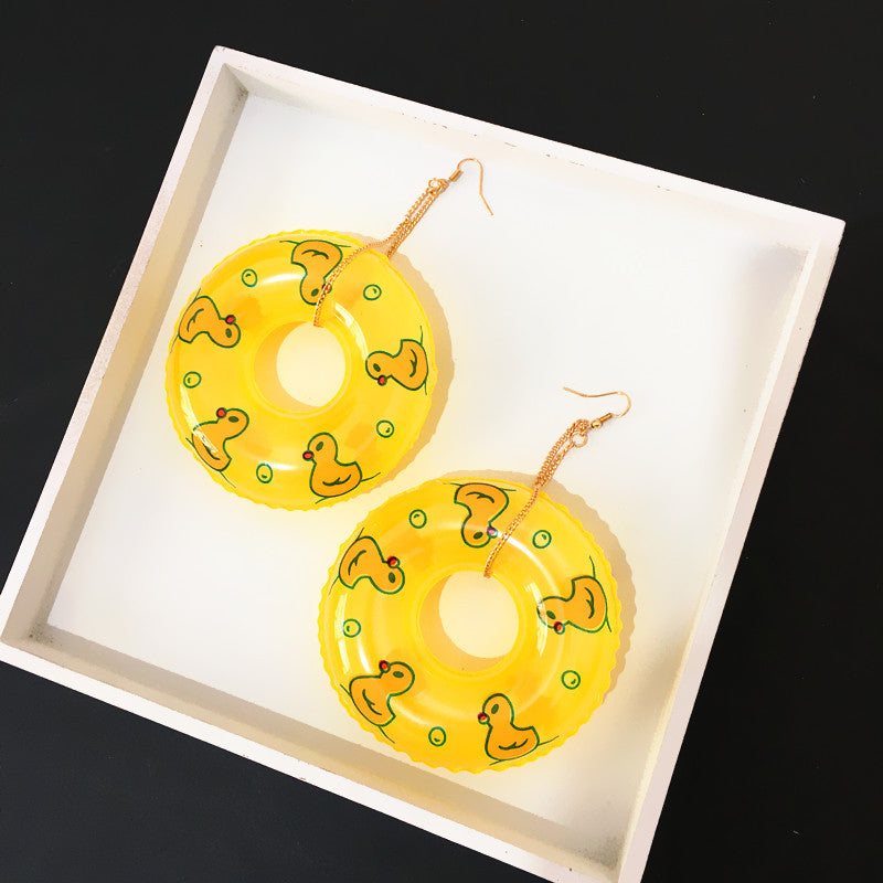 Wholesale Punk Style Cute Little Yellow Duck Swimming Ring Earrings ACC-ES-CT039