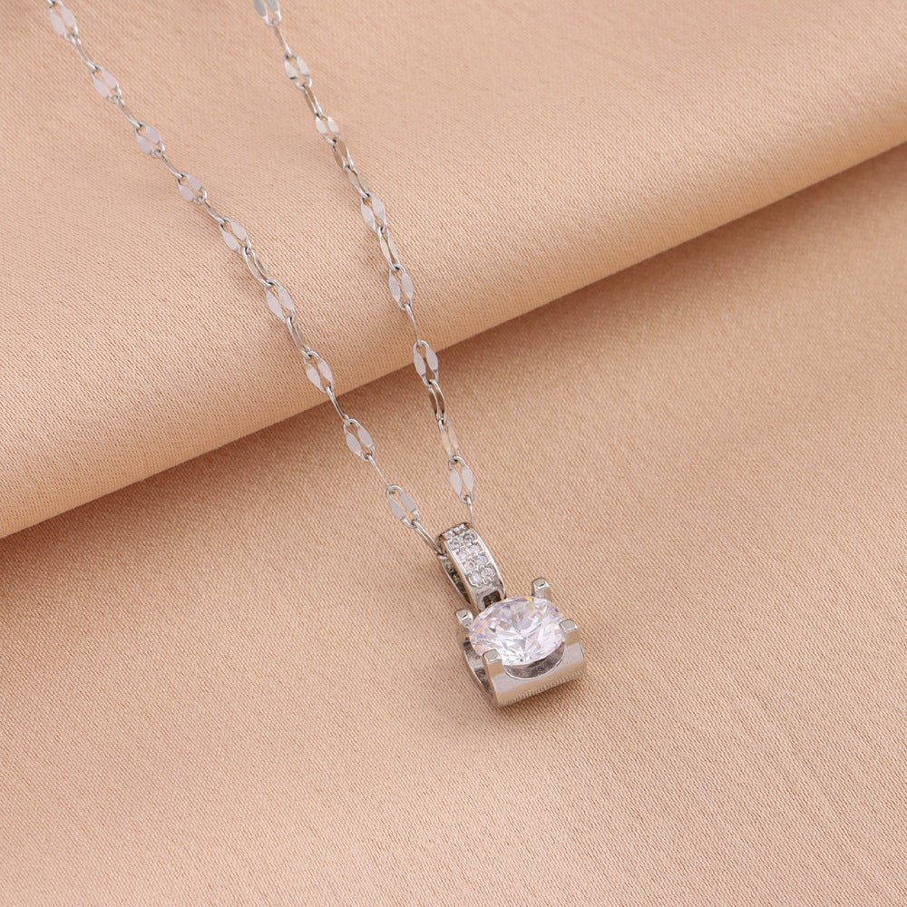 Wholesale  Titanium Steel Geometric Square Ten Carat Zircon Necklace