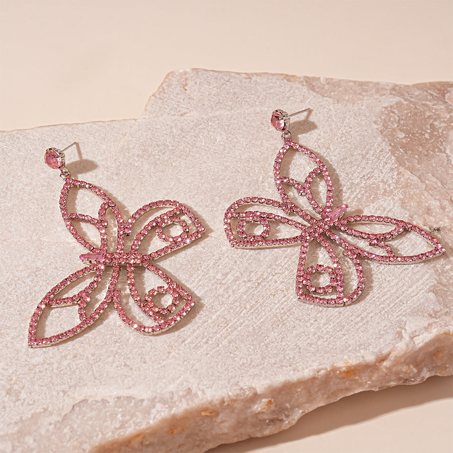 Wholesale Light luxury style diamond zircon butterfly silver needle earrings