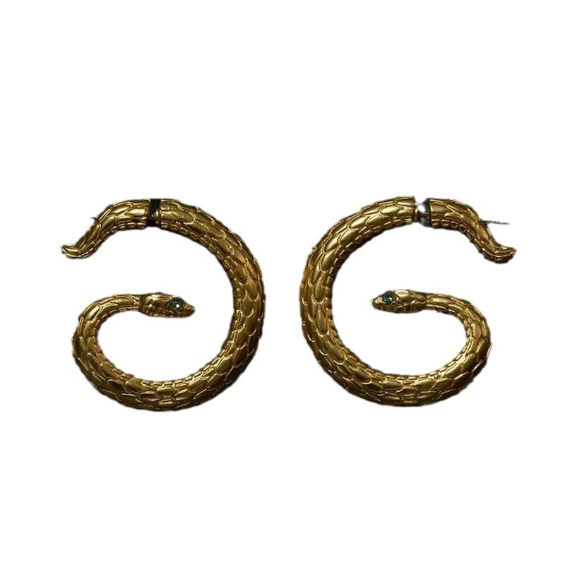 Wholesale  spiral green-eyed snake-shaped earrings