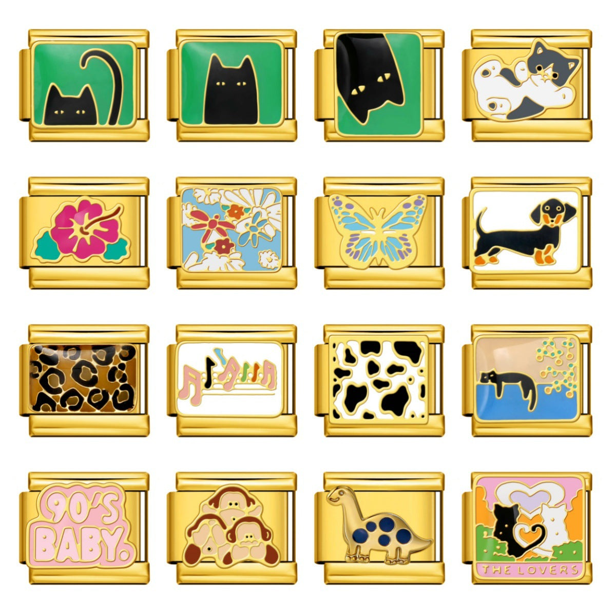 gold Italian charms bulk assortment in multiple modular bracelet designs