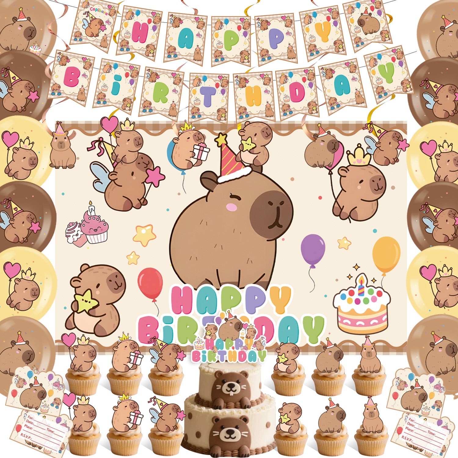 Wholesale Capybara Capybara themed birthday party tableware decorations first birthday gift layout paper plate banner pennant