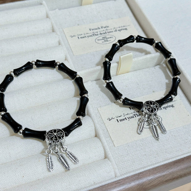 Wholesale Handmade Bamboo Dream Catcher Bracelet with Tassel - Literary Retro Unisex Jewelry Accessory