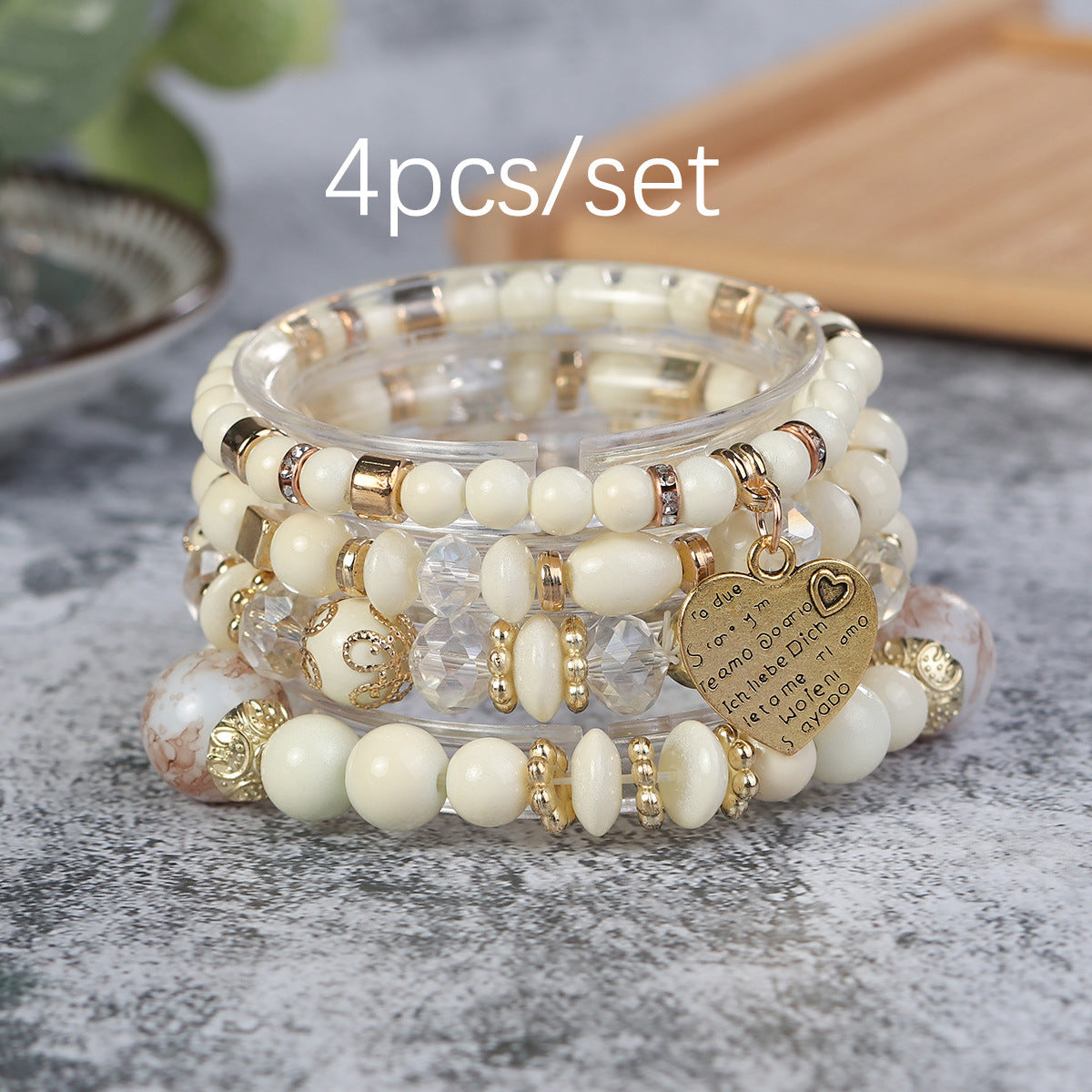 Wholesale Boho Bohemian Multi-Layer Crystal Heart Beaded Bracelet,  Fashion Jewelry Accessory for Women,  Gift for Boutique Resale