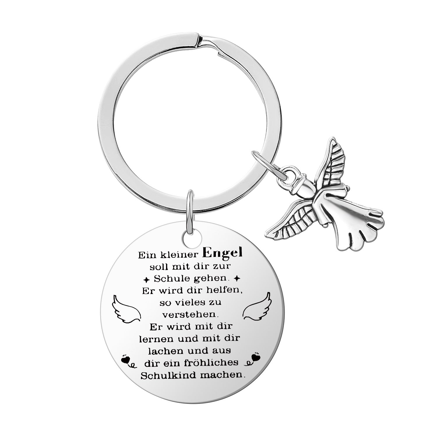 Wholesale Angel Stainless Steel Round Plate Engraving Keychain