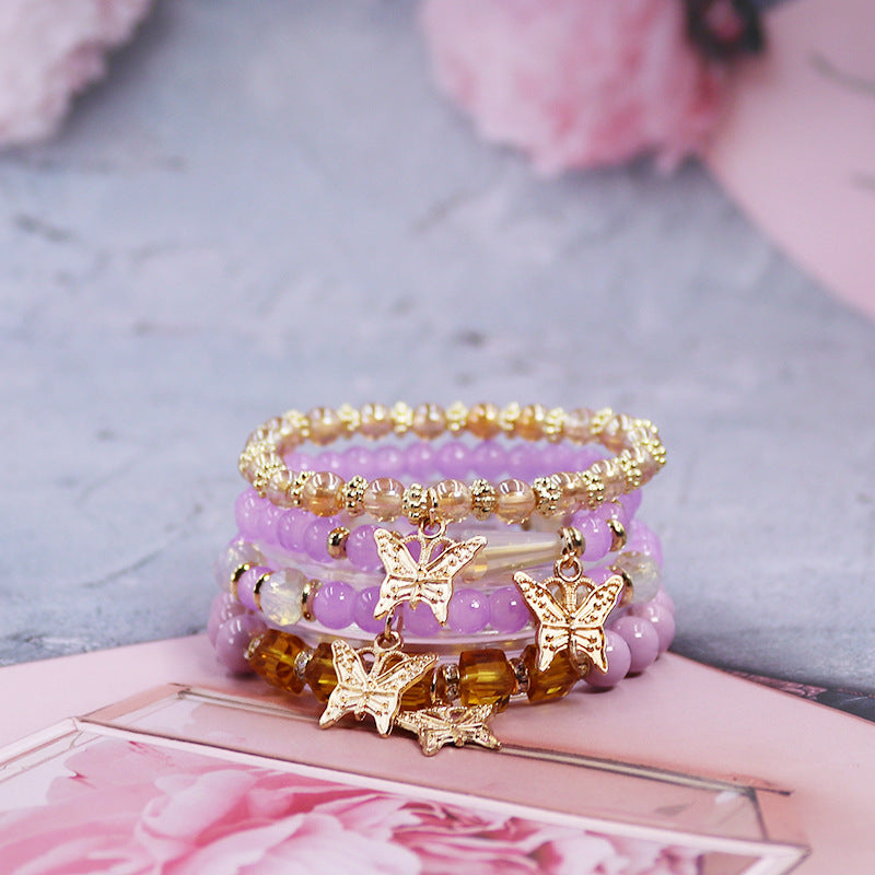 Wholesale Bohemian Multi-layer Crystal Butterfly Stretch Beaded Bracelet ACC-BT-NaiHong006