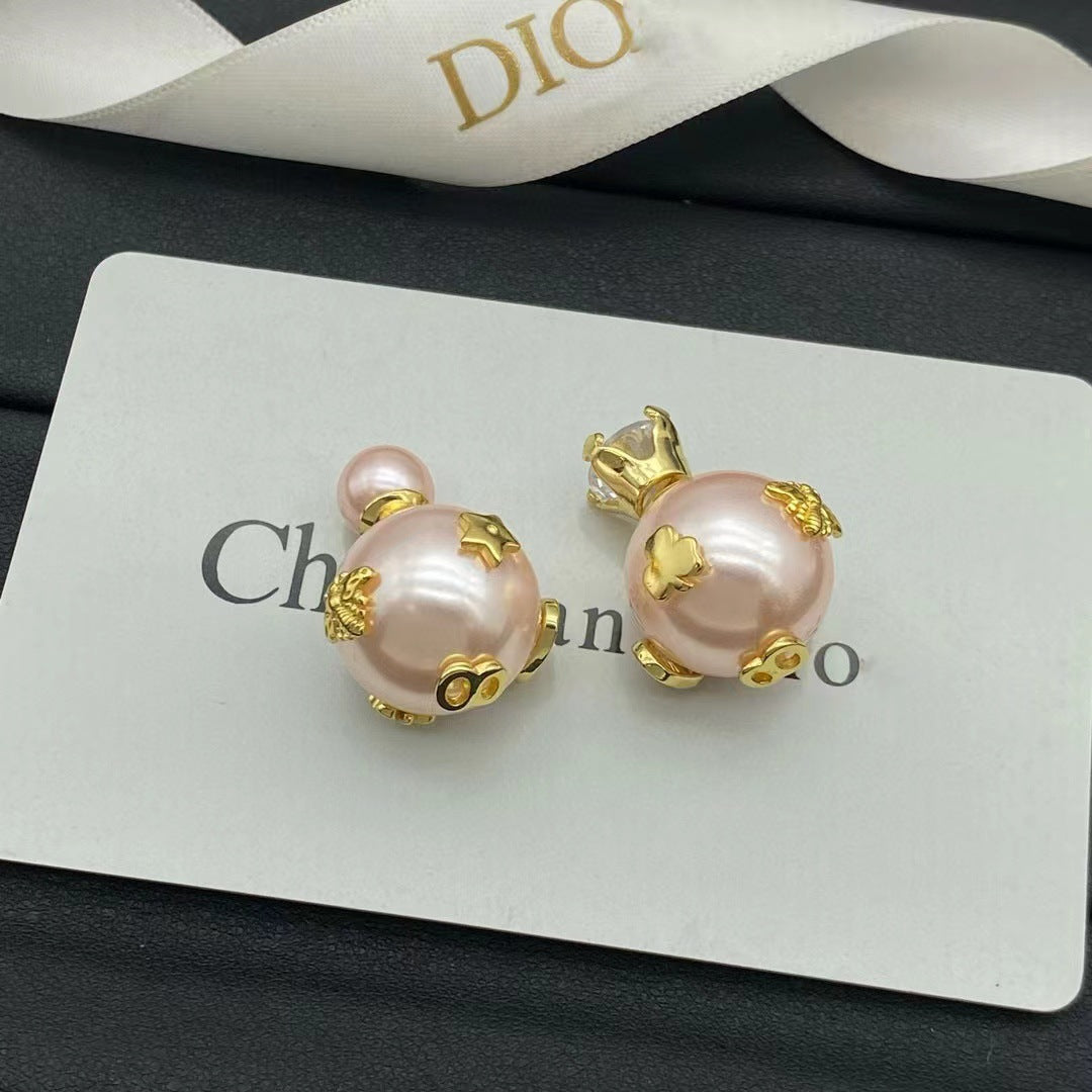 Wholesale Man-made pearl flower letter zircon earrings ACCVIP