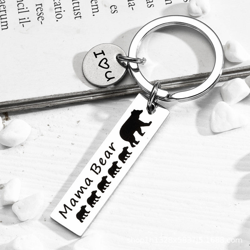 Wholesale Stainless Steel Keychain Engraved Mama Bear Mother's Day Gift Bear Metal Pendant ACC-KC-Chenz004