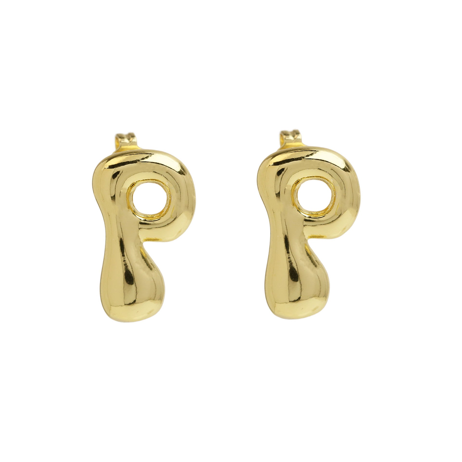 Wholesale  copper plated 18k real gold chubby bubble balloon 26 English letter earrings