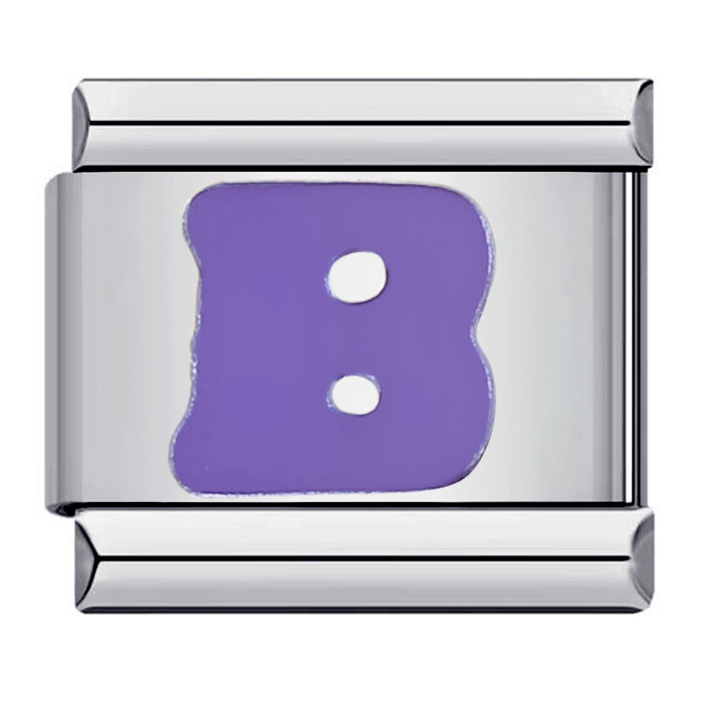 Wholesale Italian Charm Bracelet 9mm DIY Splicing Removable Purple English Letters Stainless Steel Composable Bracelet
