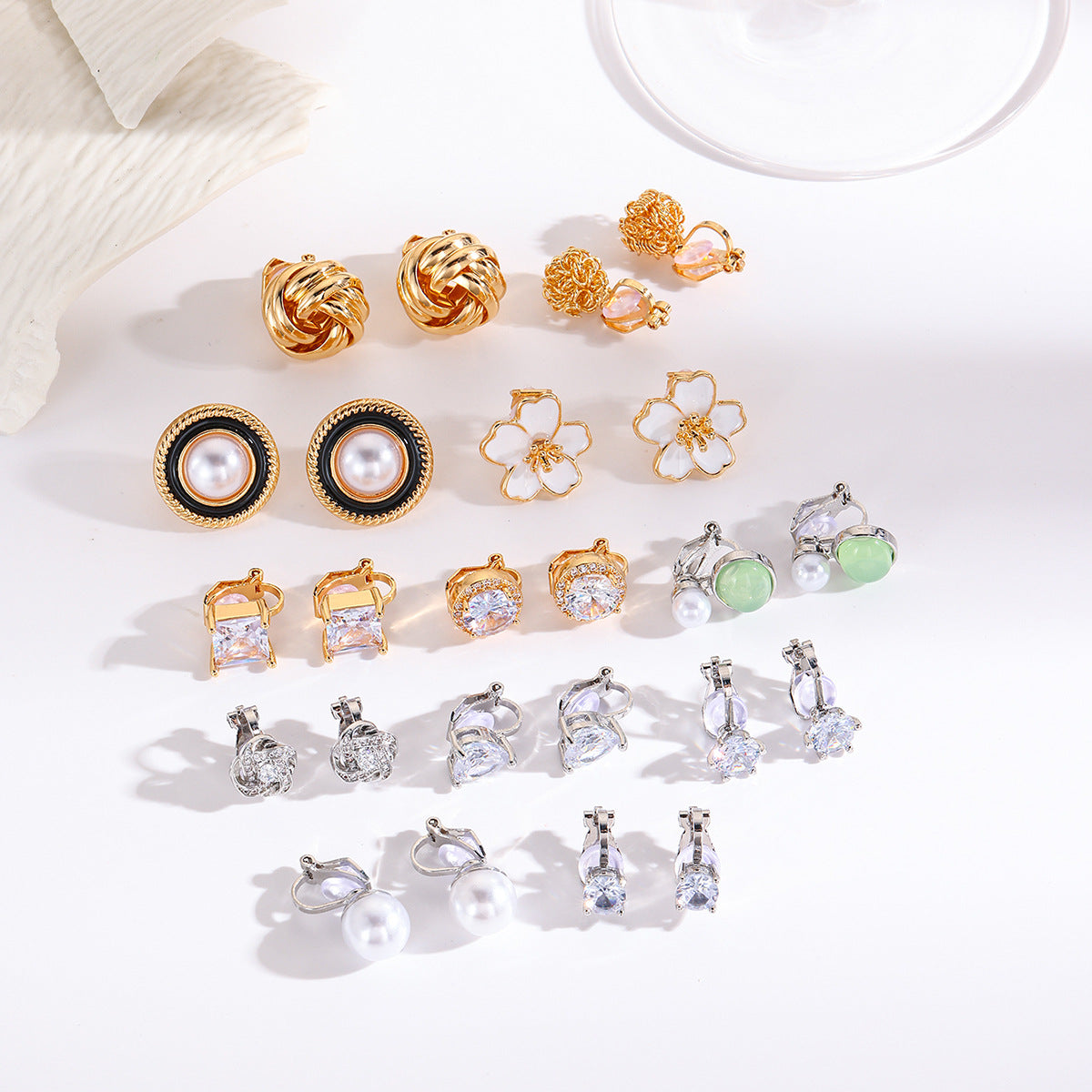 Wholesale Versatile Metallic Six-Pair Ear Clips Light Luxury High-End Women' s Non-Pierced Ear Clips Earrings