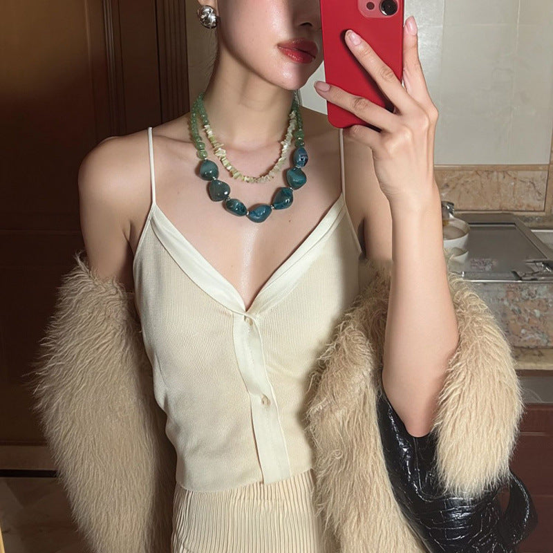 Wholesale Green Irregular Resin Pendant Necklace Geometric Design Fashion Accessory Boutique