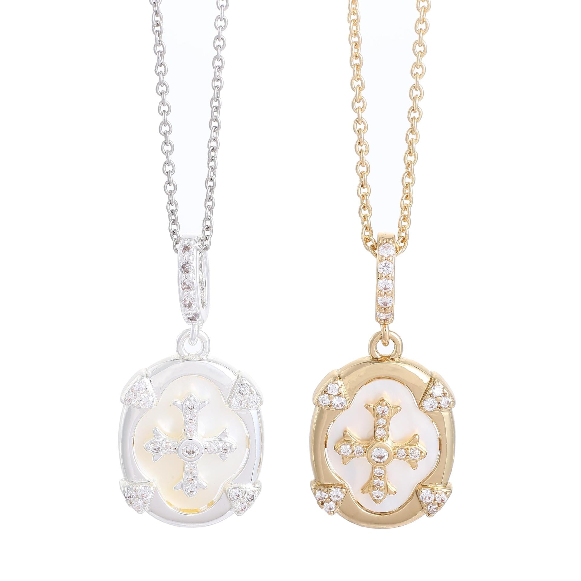 Wholesale Fashion Cross Pendant Necklace Mother of Pearl Gold Plated Jewelry Accessory Gift