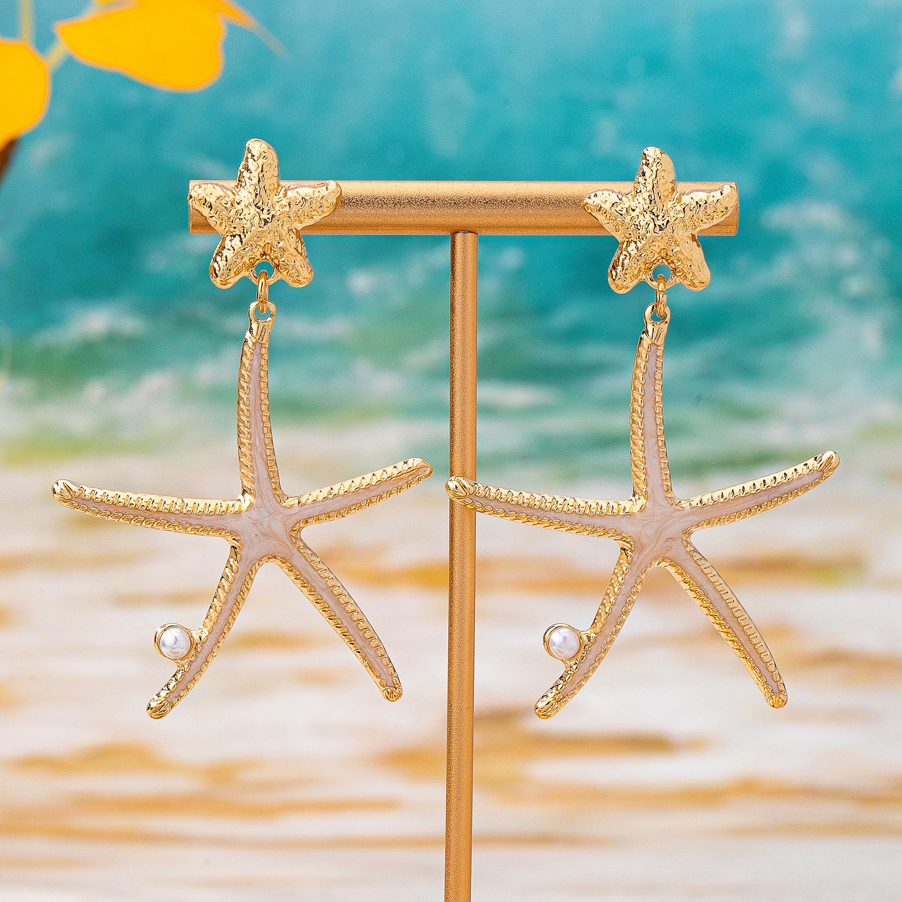 Wholesale Blue Summer Starfish Drop Earrings For Women Pearl Pendant Stylish Fashion Jewelry Accessory Boutique Gift