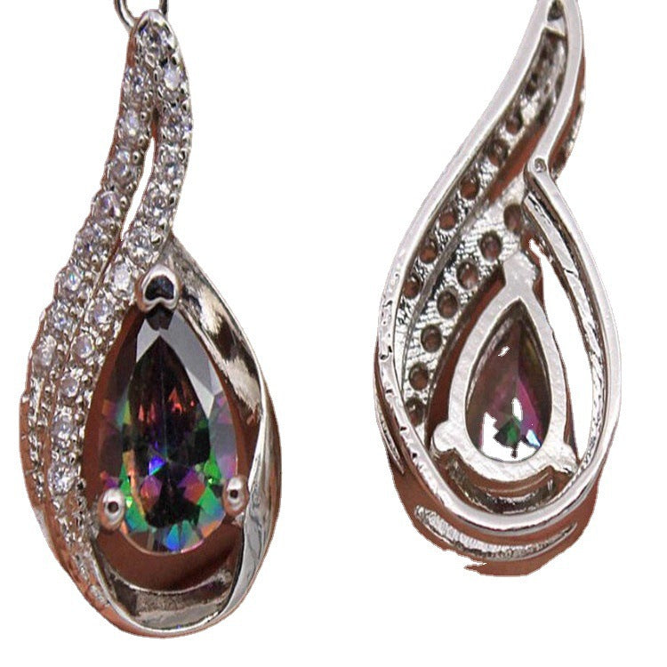 Wholesale Rainbow Topaz Ear Clips with Diamond Earrings Drop Shape Earrings ACC-ES-CMi022