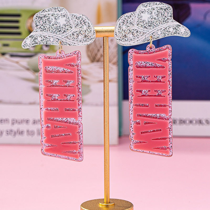 Wholesale  fashion western Denim acrylic earrings hat letters cute ear jewelry