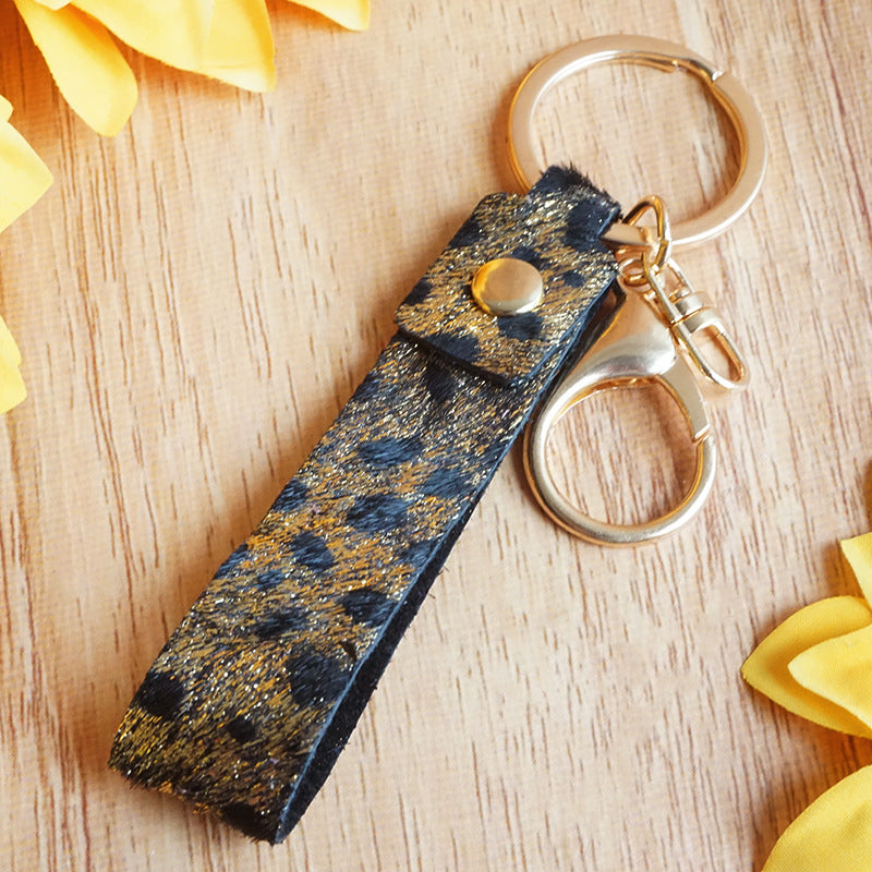 Wholesale of 2pcs/pack Western Style Gold Dot Printed Brushed Leather Horse Hair Keychain ACC-KC-HY019