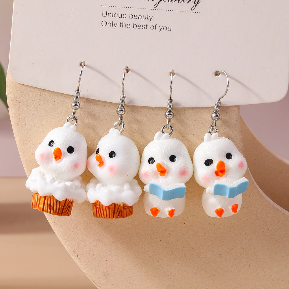 Wholesale Cartoon cute animal 3D chicken earrings