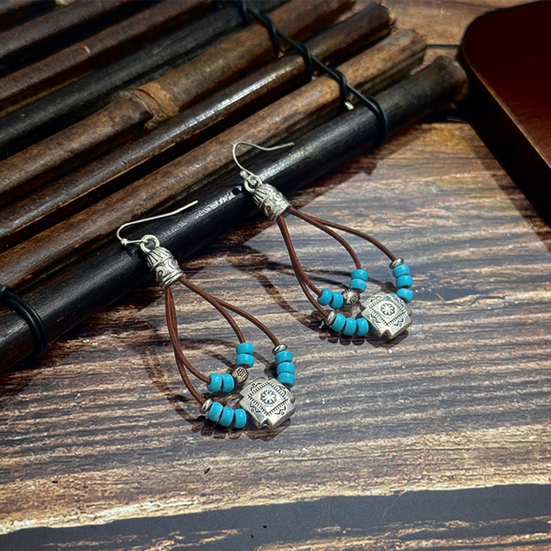 Wholesale Bohemian Retro Teardrop Dangle Stud Earrings with Tassels