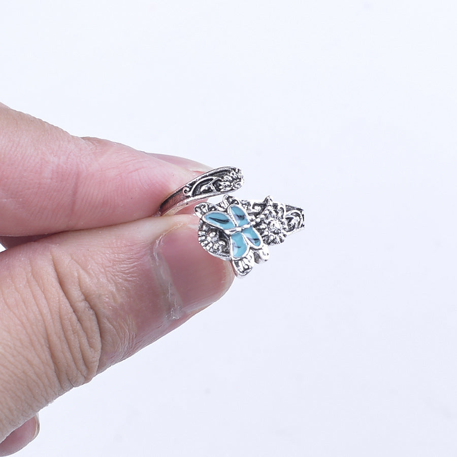 Wholesale Antique Silver Dragonfly Ring Adjustable Zinc Alloy Unisex Fashion Jewelry Accessory