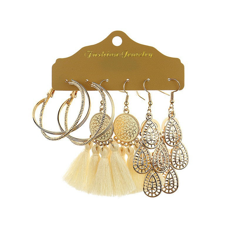 Wholesale Bohemian Golden Tassel Earrings Set 6 Pairs - Stylish Fashion Accessory for Boutique Resale