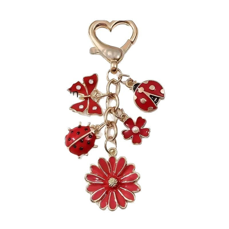 Wholesale Red enamel butterfly and flower keychain