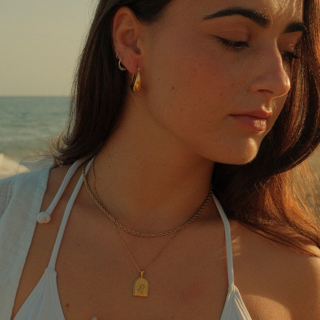 Wholesale Stainless Steel Palm Tree Necklace Star Moon Zircon Geometric Clavicle Chain