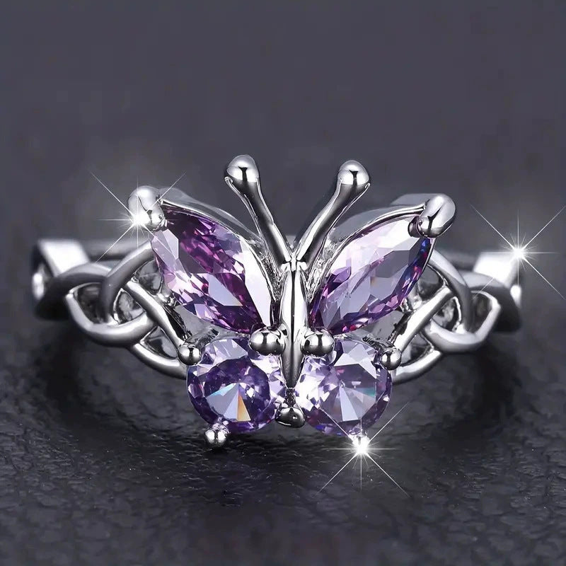Wholesale  Purple Diamond Butterfly Ring