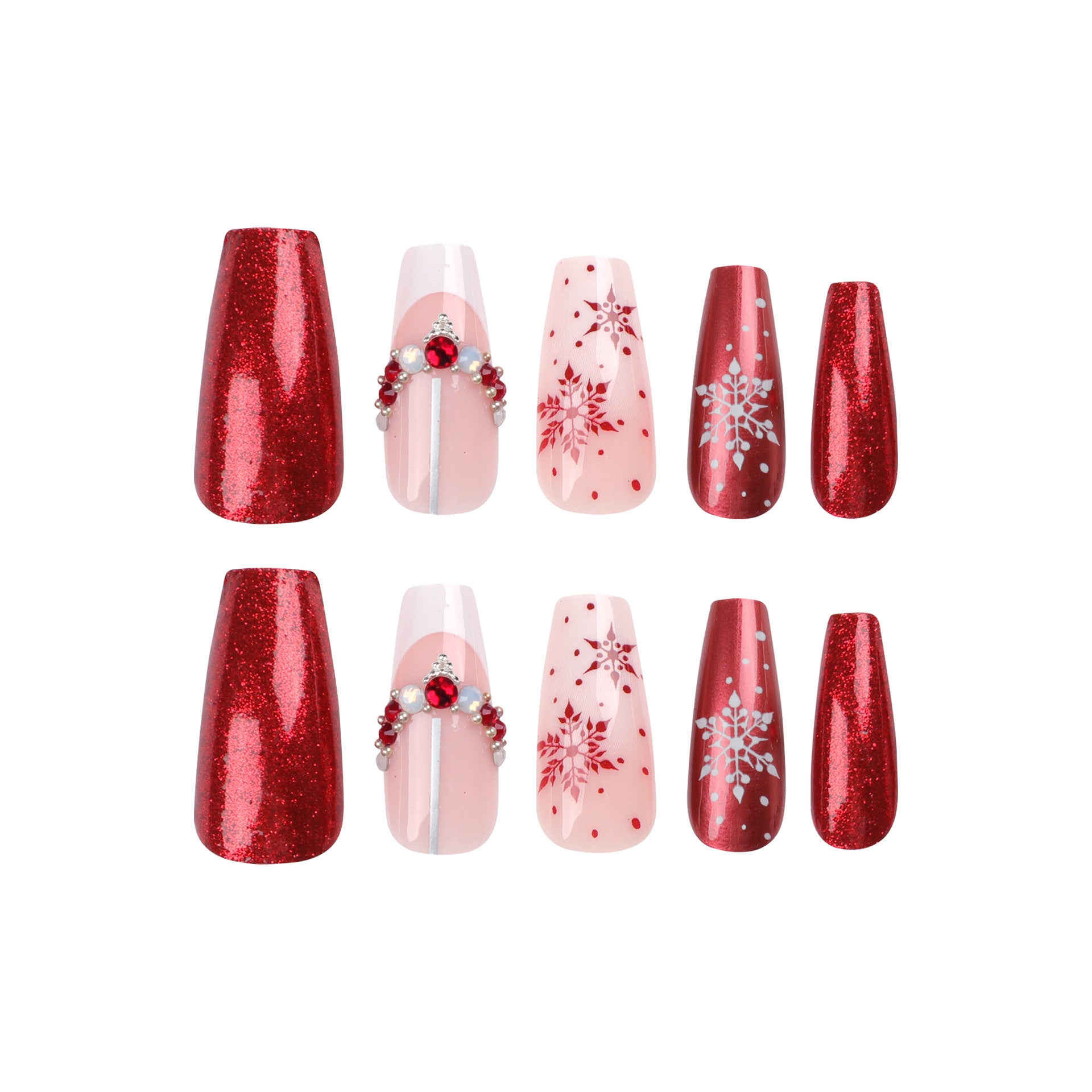 Wholesale 24 Pieces/box Christmas Medium and Long Snowflake Wearable Nails Press-on Nails Kits ACC-NS-LeFan022