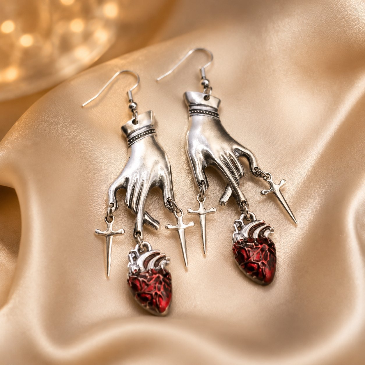 Wholesale Dark Gothic Punk Drop Earrings with Red Gemstone Cross Design - Fashion Jewelry Accessory for  or Everyday Wear