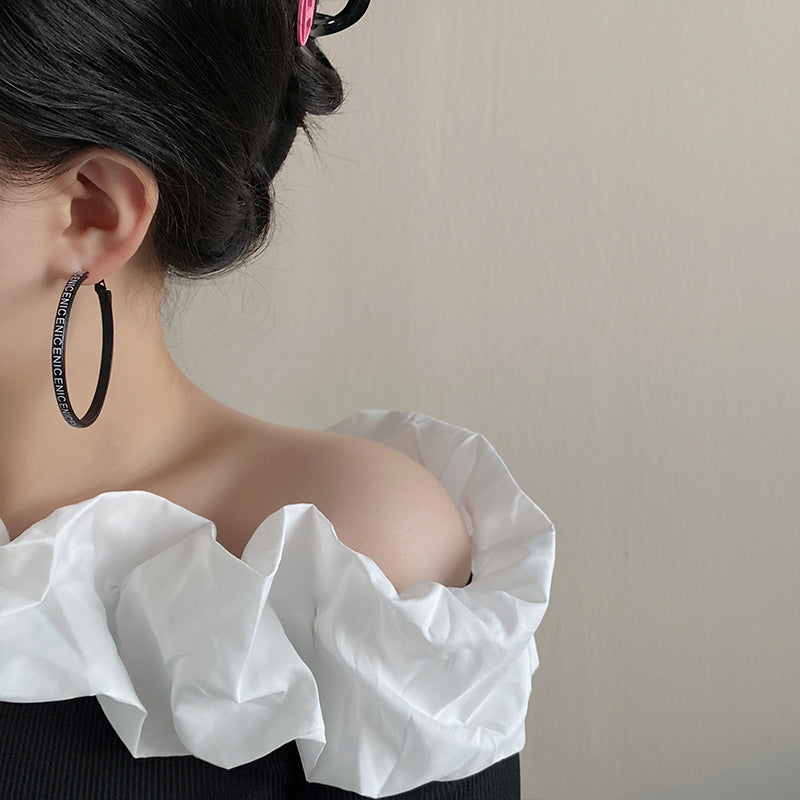 Wholesale Black Leather Letter Leopard Print Large Hoop Earrings ACC-ES-NingKa011