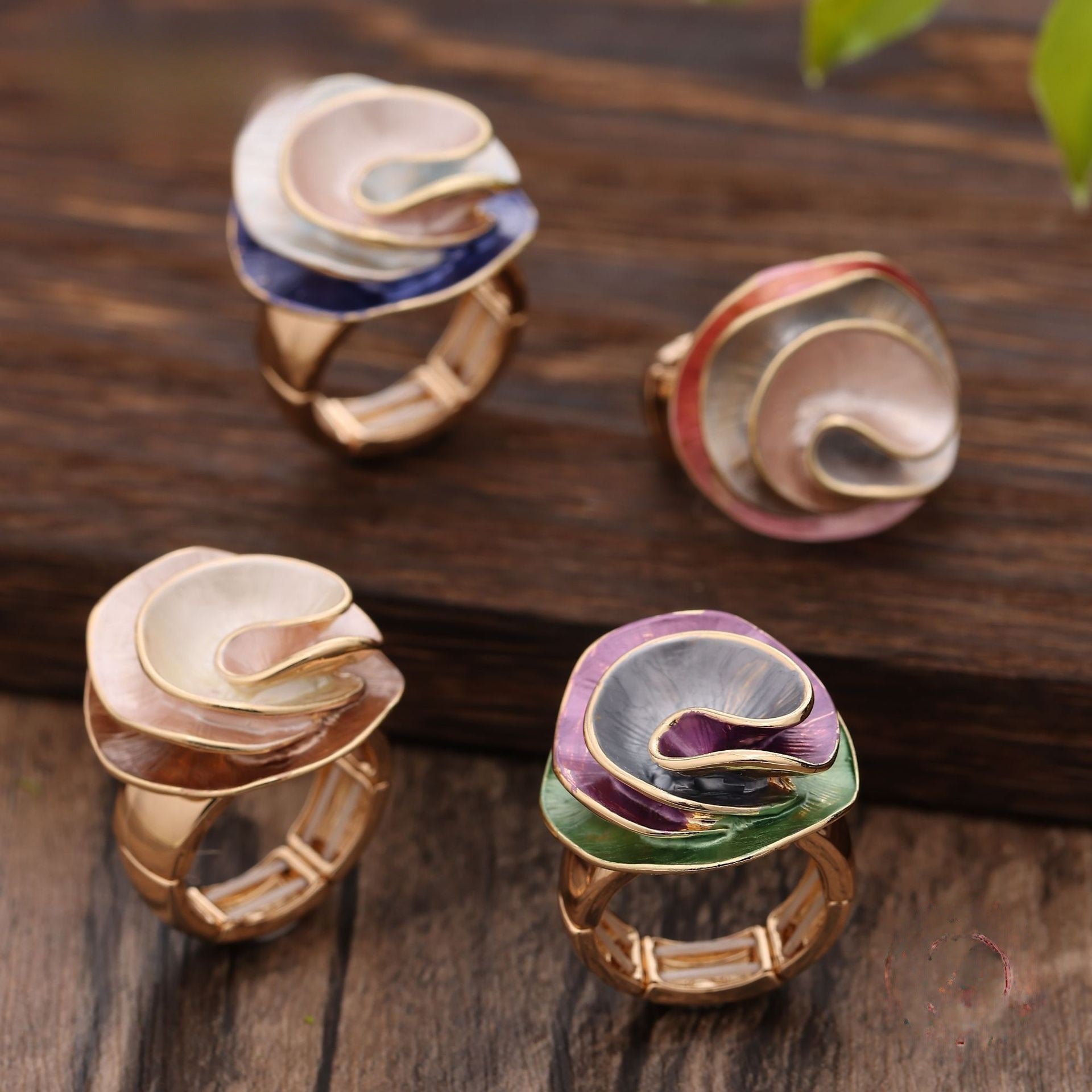 Wholesale Colorful Geometric Rose Flower Elastic Rings