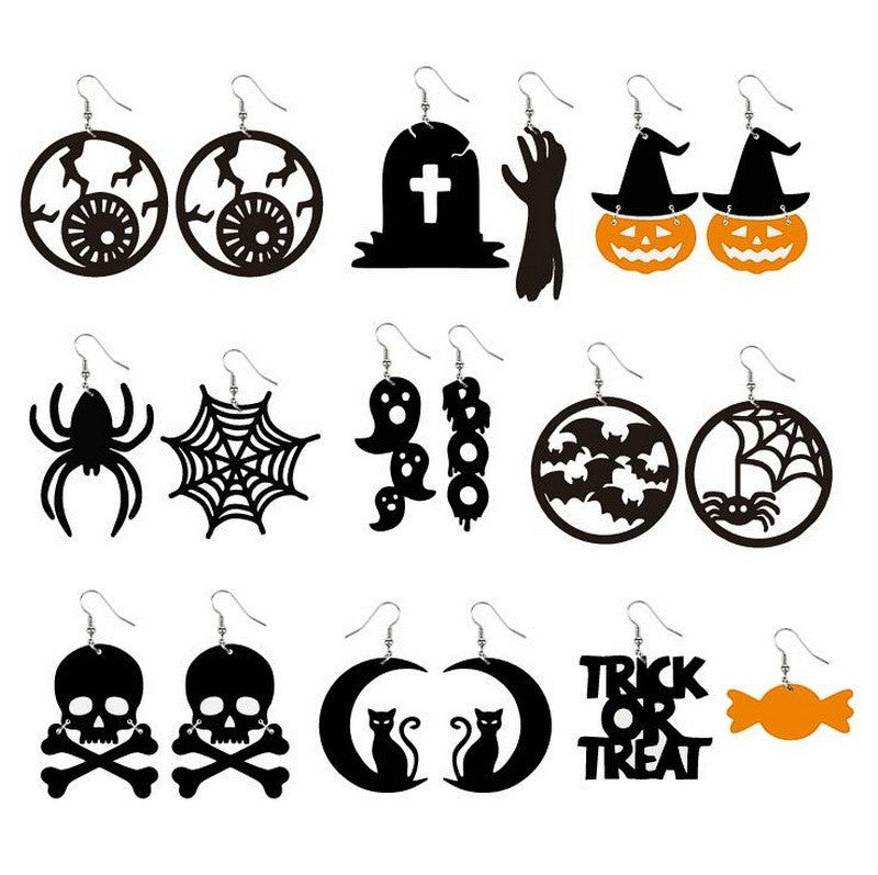 Wholesale Acrylic  Earrings Dark Gothic Skull And Pumpkin Design Trendy Fashion Jewelry Accessory For Gift And Resale