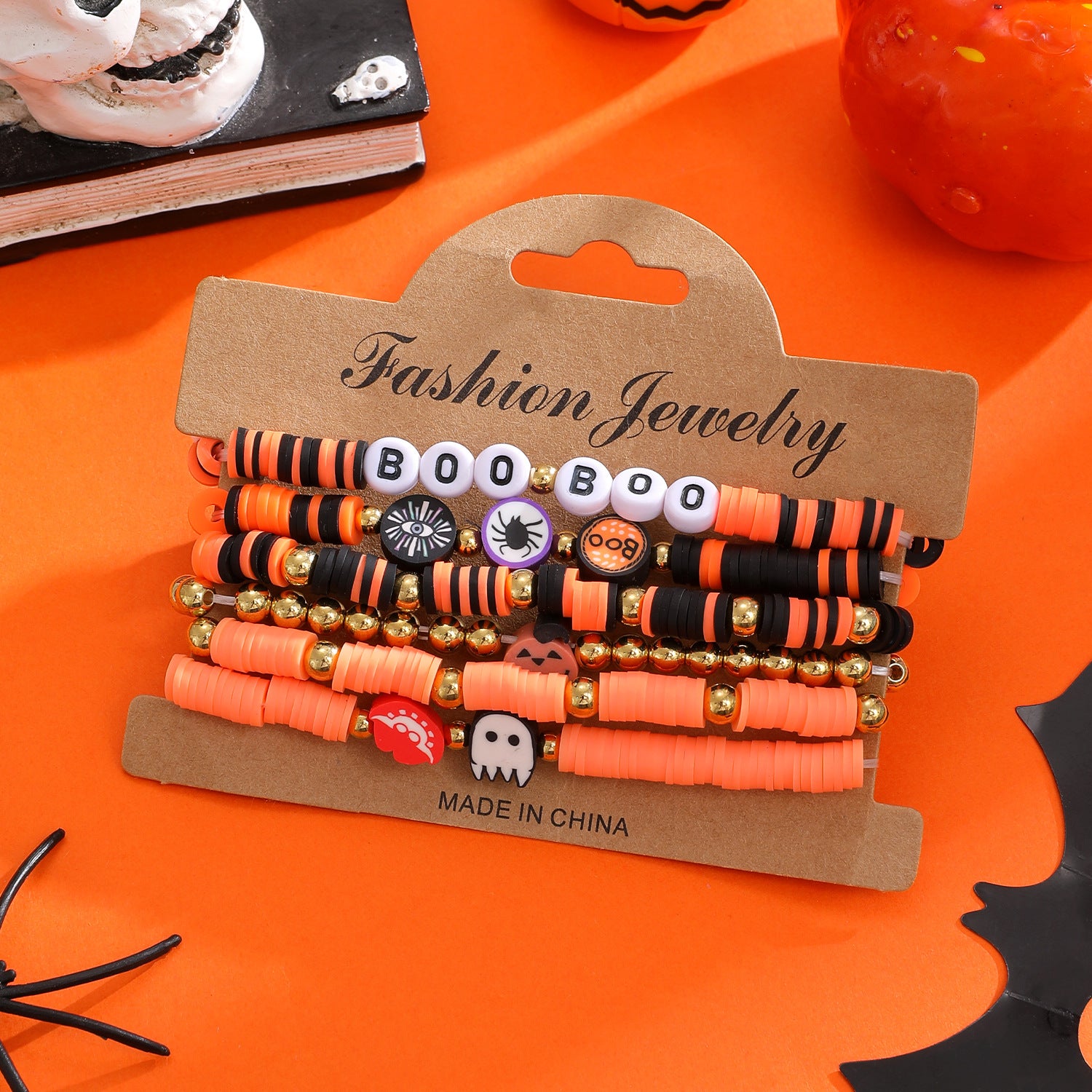Wholesale  Skull Pumpkin Bracelet Set Soft Clay Gold Tone Handmade Fashion Accessory