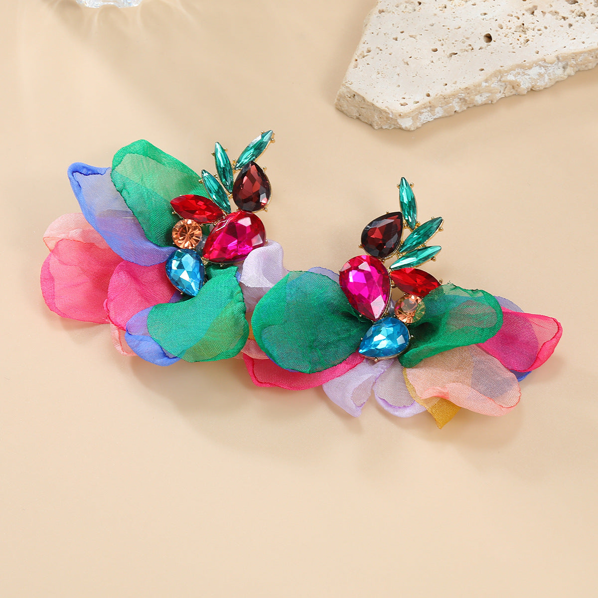 Wholesale Bohemian Colored Diamond Fabric Flower Earrings ACC-ES-JL028