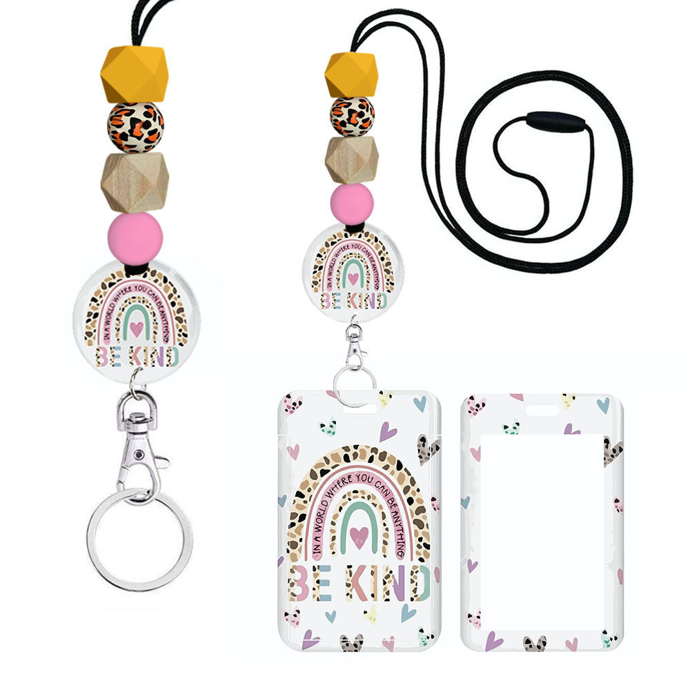 Wholesale Hand Painted Rainbow Printed Acrylic Beaded Badge Scroll Card Holder Keychain Badge Reels ACC-KC-ChiHai010