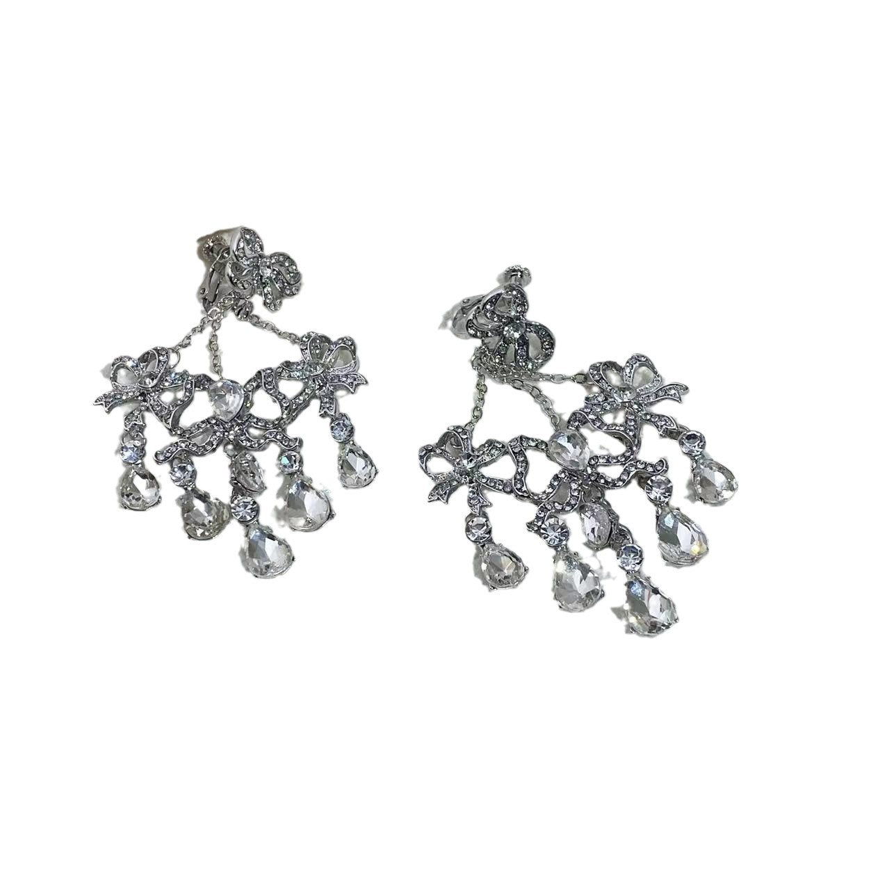 Wholesale Rhinestone Bow Water Drop Tassel Earrings