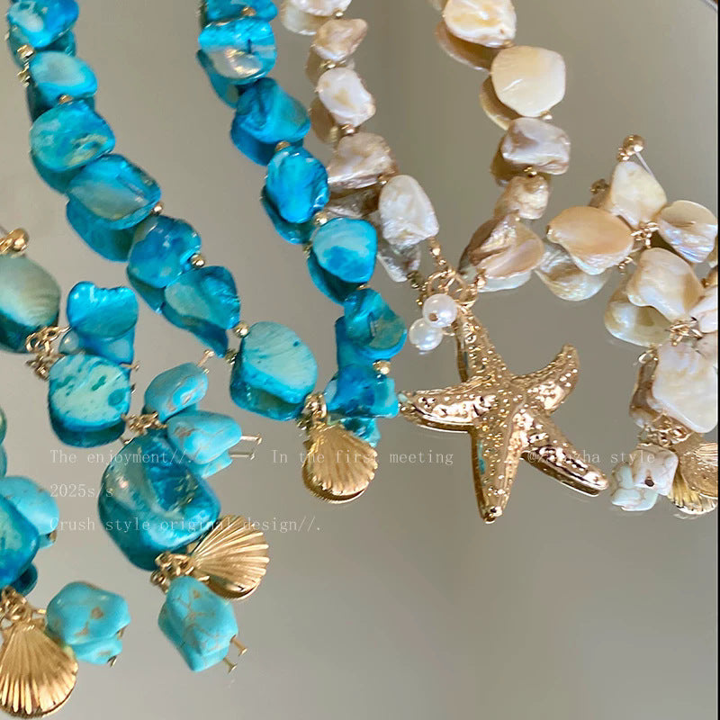 Wholesale Blue Shell Jewelry Set For Women Trendy Seaside Vacation Beach Fashion Accessory Boutique Resale