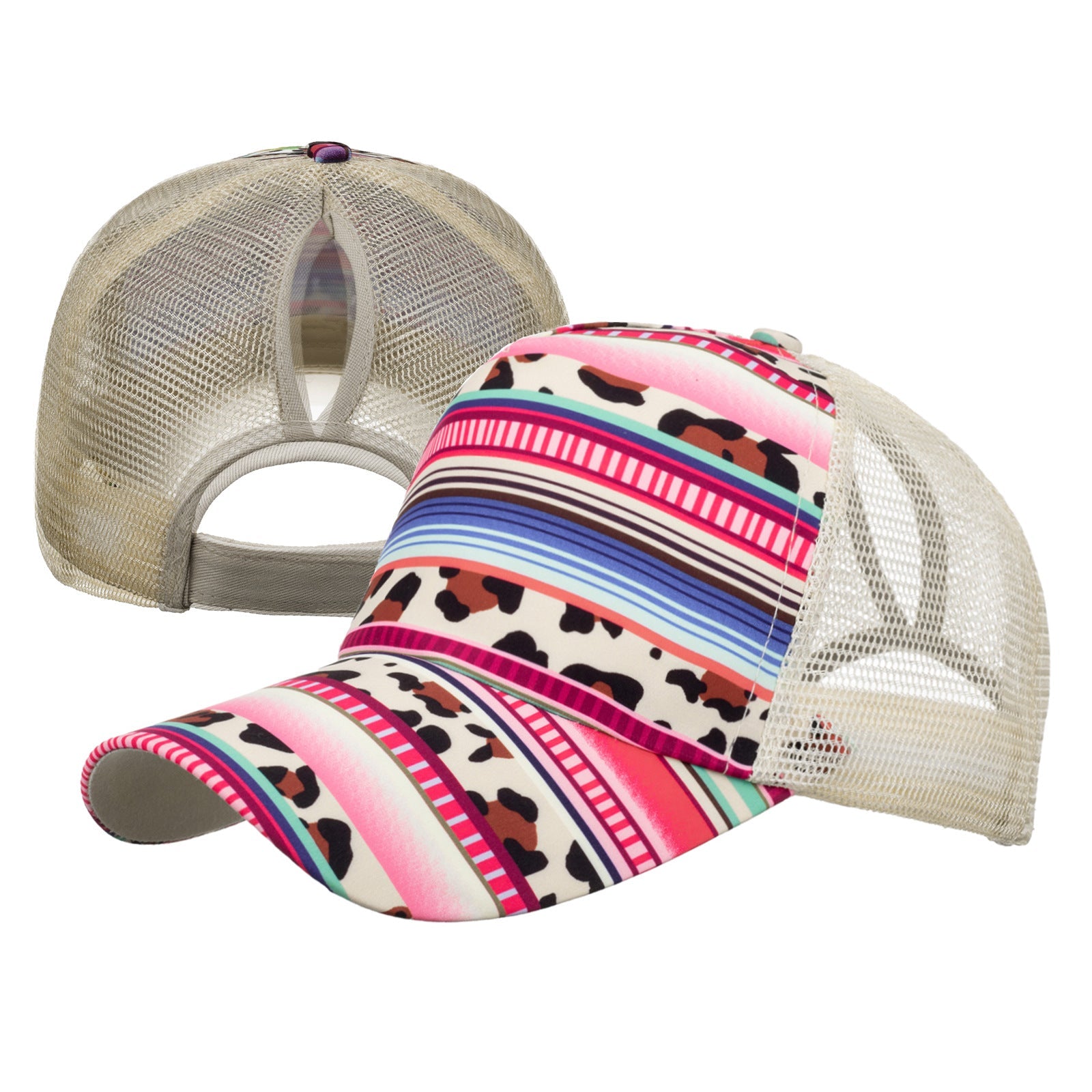 Wholesale Western Style Aztec Cow Print Leopard Mesh Cap Ponytail Cap Baseball Cap Hat ACC-HT-RongZhao005