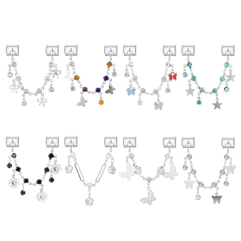 Wholesale Fresh and Simple DIY Modular Charm Bracelet Stainless Steel Butterfly Star Pendant Jewelry Set for Crafting